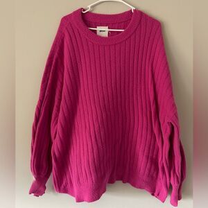 Aerie Pink Ribbed Crewneck Oversized Sweater Size Medium Cute Preppy Comfort